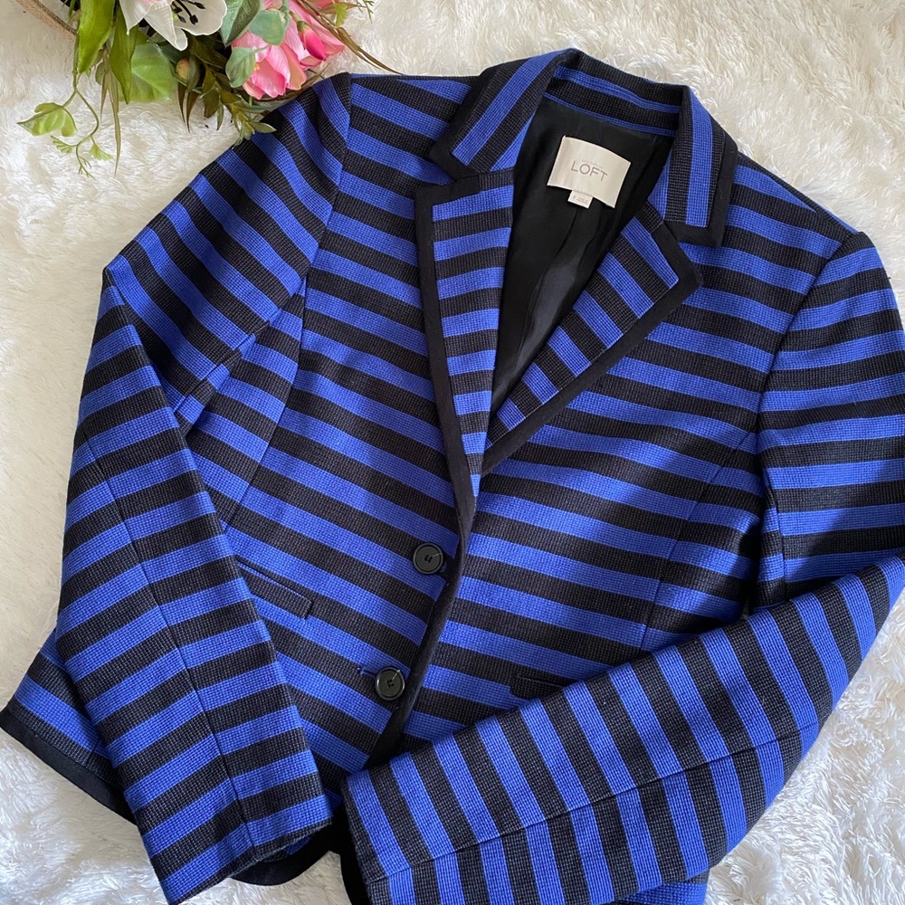 LOFT Blue and Black Striped Blazer